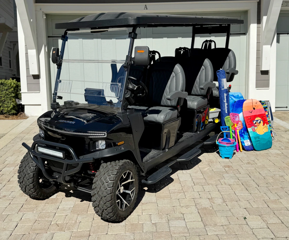 Six-seater golf cart in the garage